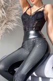 Sparkle Wet Look Leggings - Black