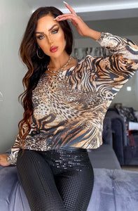 Tiger Patterned Batwing Top